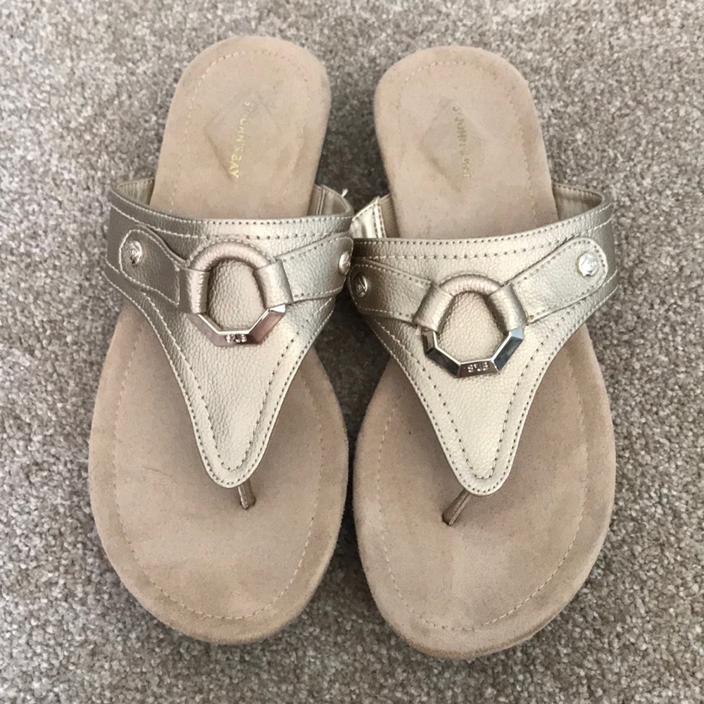 Gold metallic thong sandals